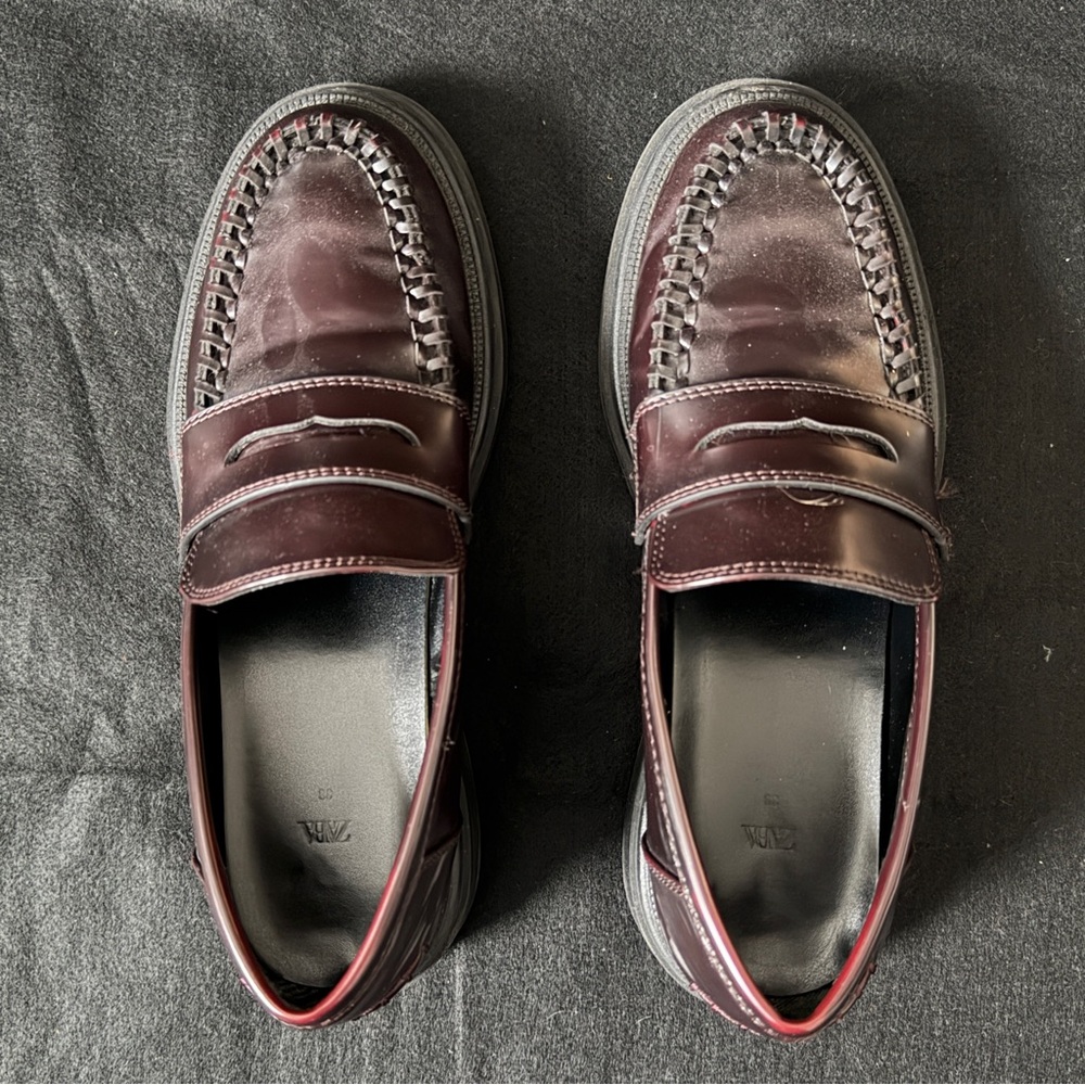 Zara Chunky Penny Loafers Wine Deep Burgundy Women’s Size 7.5 Or 38 - Picture 11 of 13